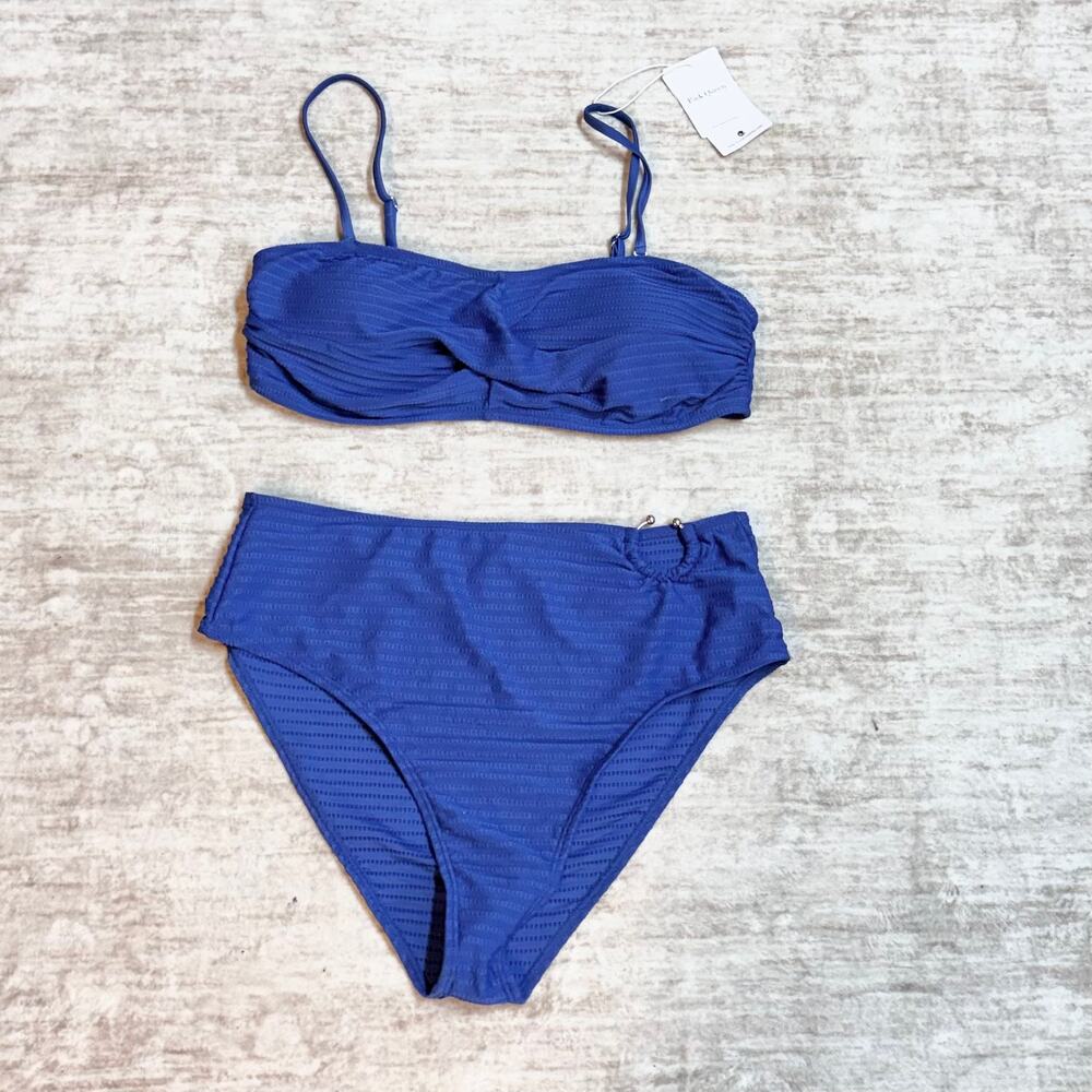 Pink Queen Women’s XL Blue Textured Swimsuit Bikini Strapless Resort Summer New